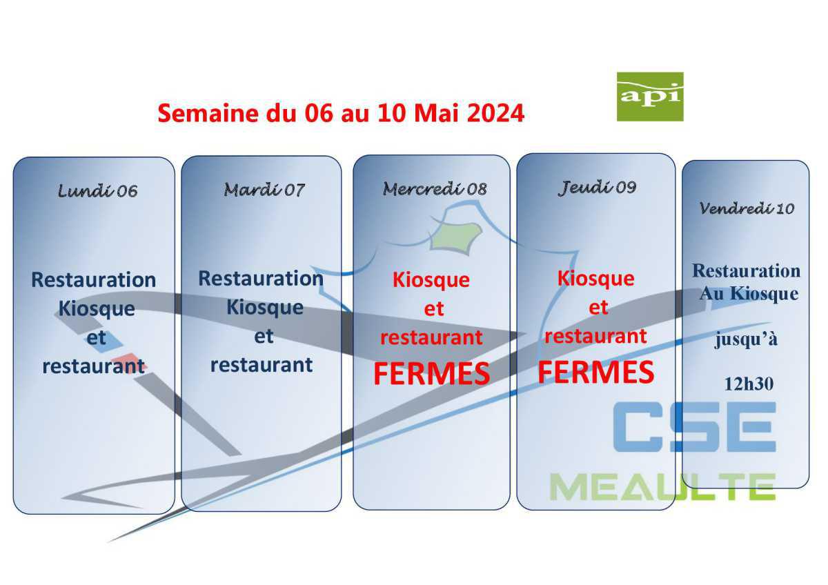 Menu du 06 au 10 Mai