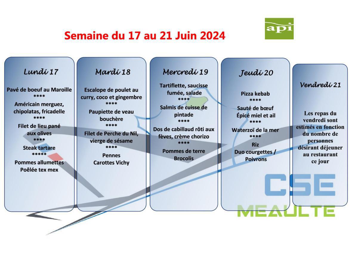 Menu du 17 au 21 Juin