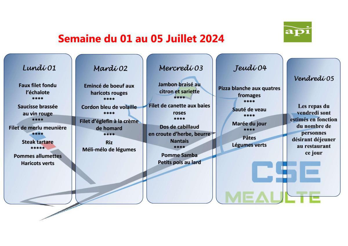 Menu du 01 au 05 Juillet