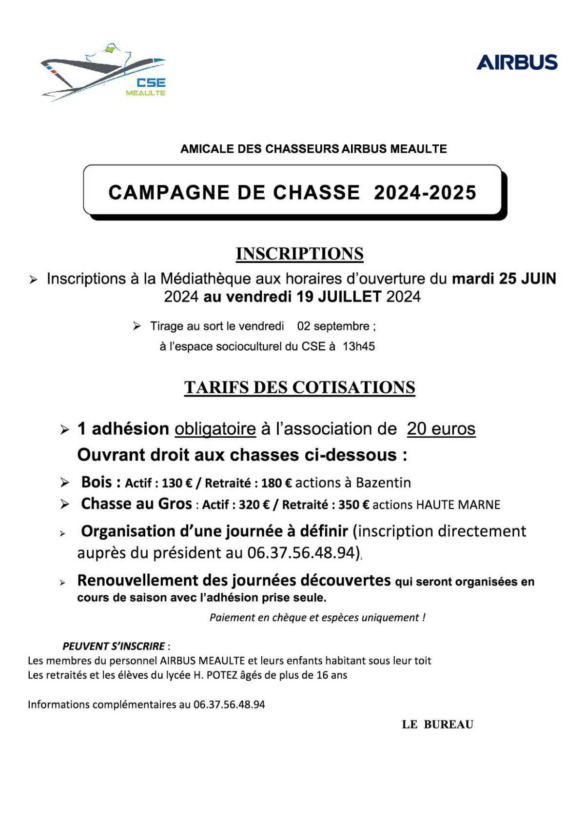 Inscription CHASSE