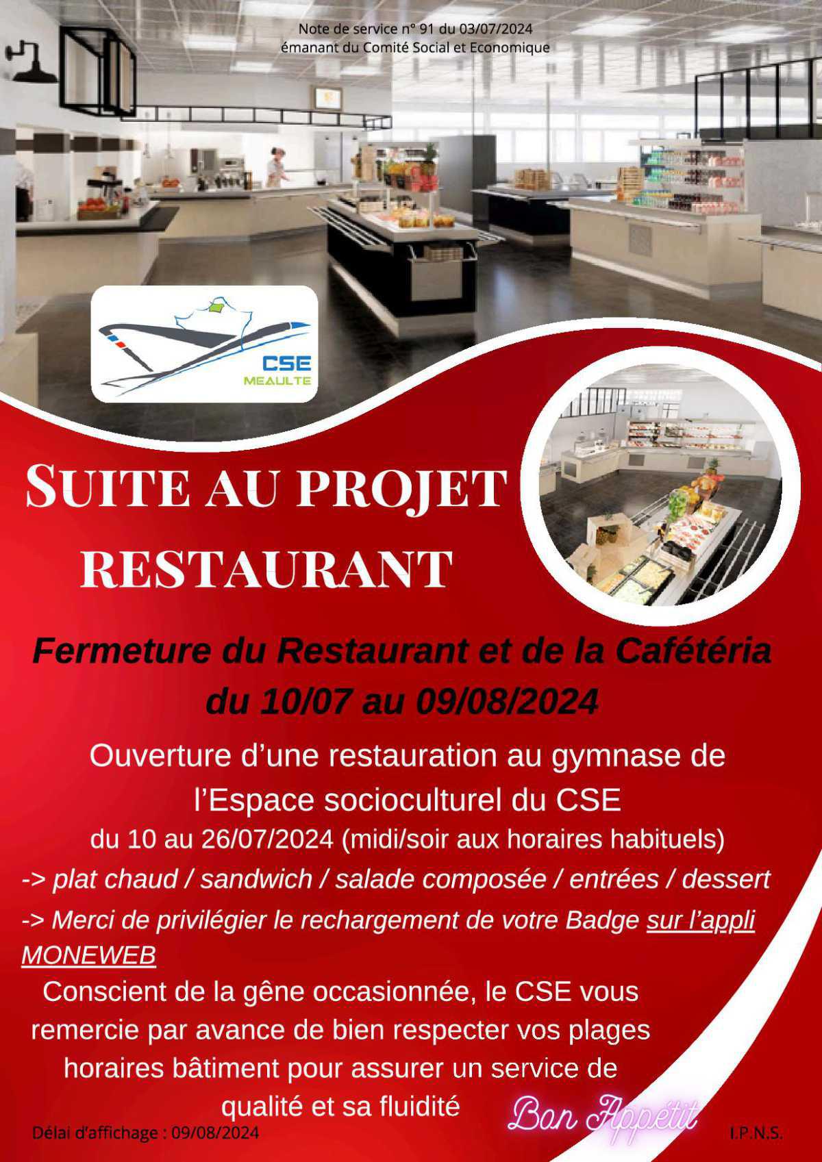 Fermeture restaurant pour travaux