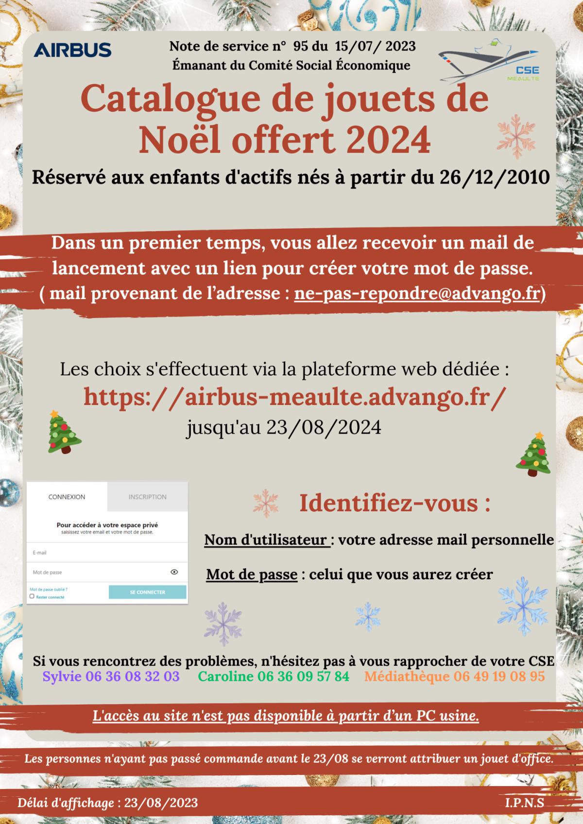 Commande jouets de Noël offerts 2024