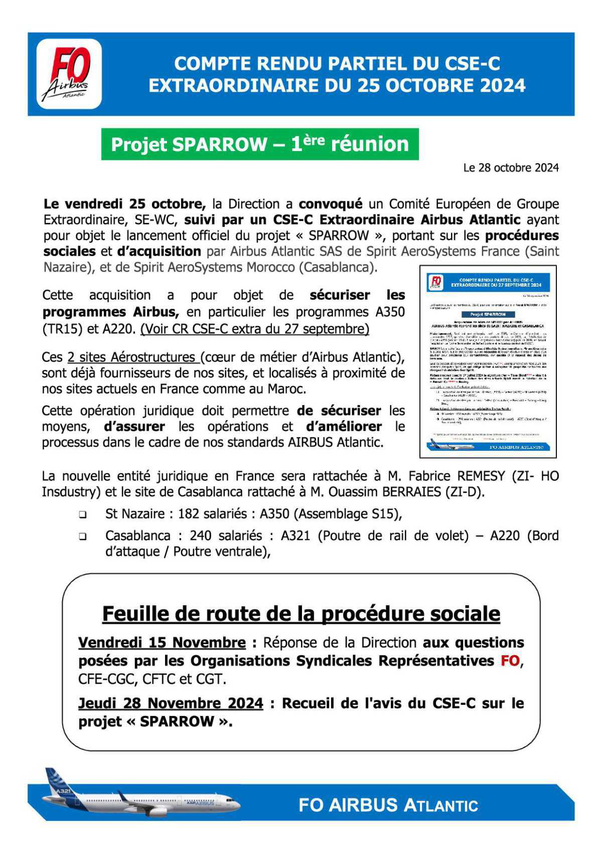 Compte rendu partiel du CSE-C extra "projet SPARROW"