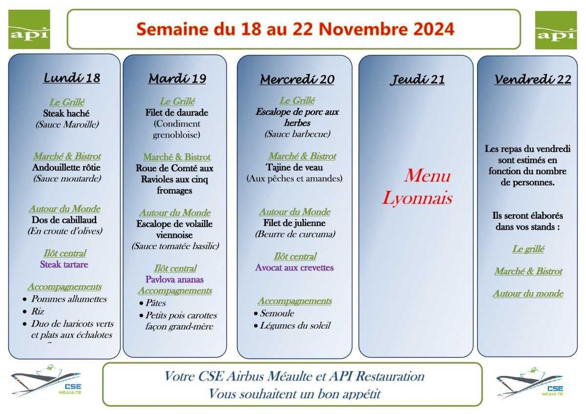 Menu du 18 au 22 Novembre