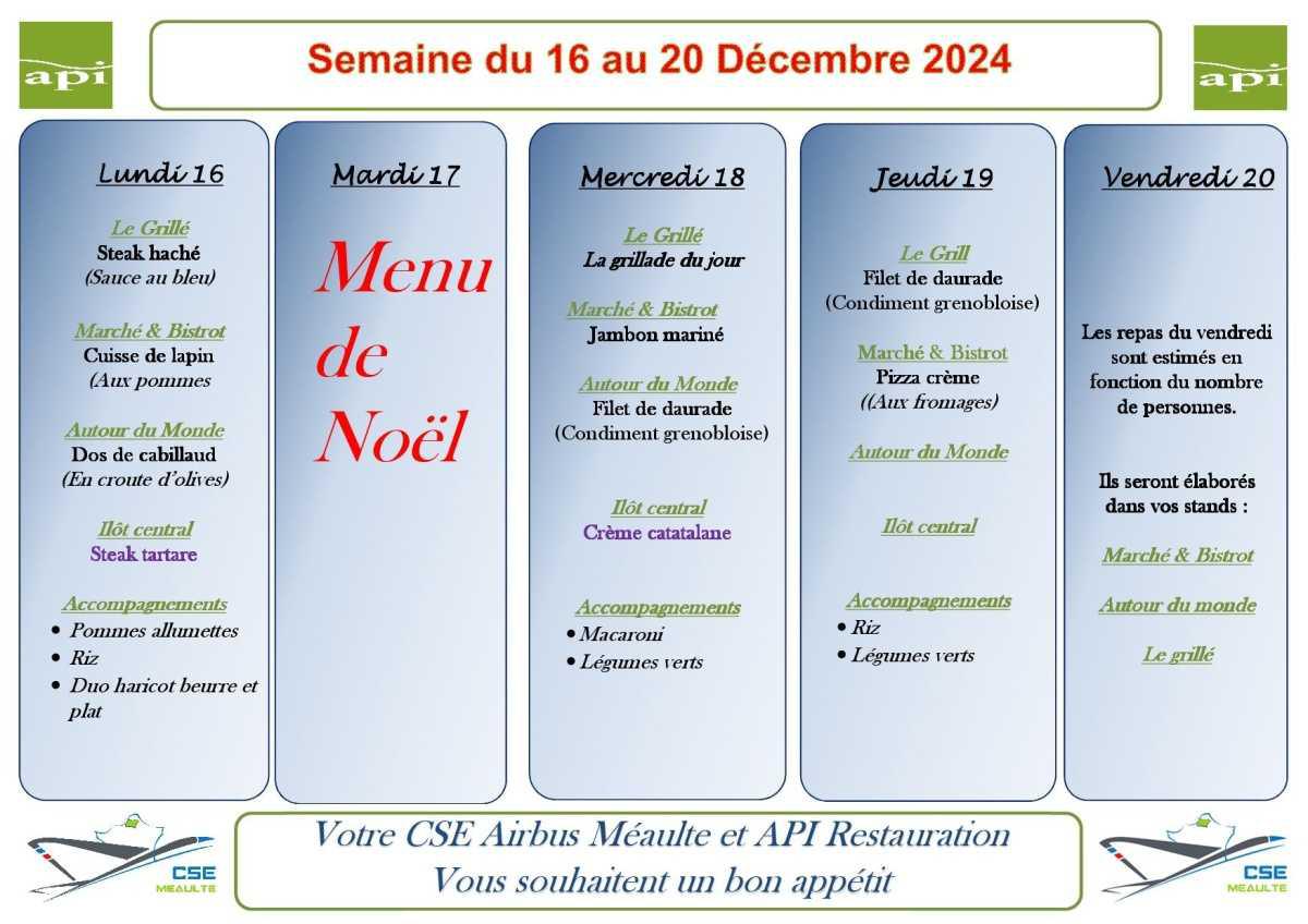 Menu du 16 au 20