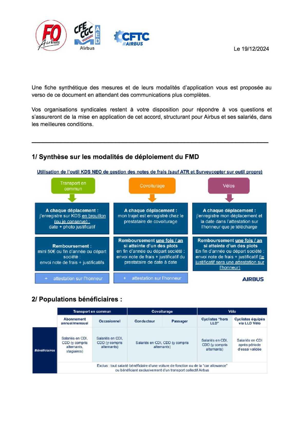 Réponse de la direction concernant l'accord mobilité des salariés