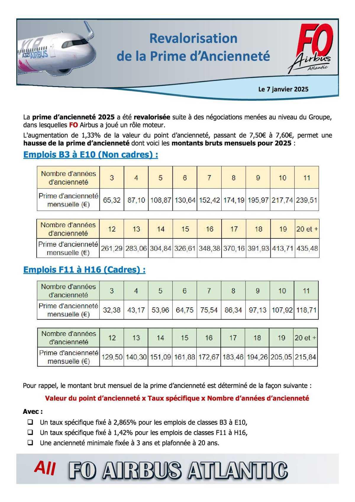 Revalorisation de la prime d'ancienneté