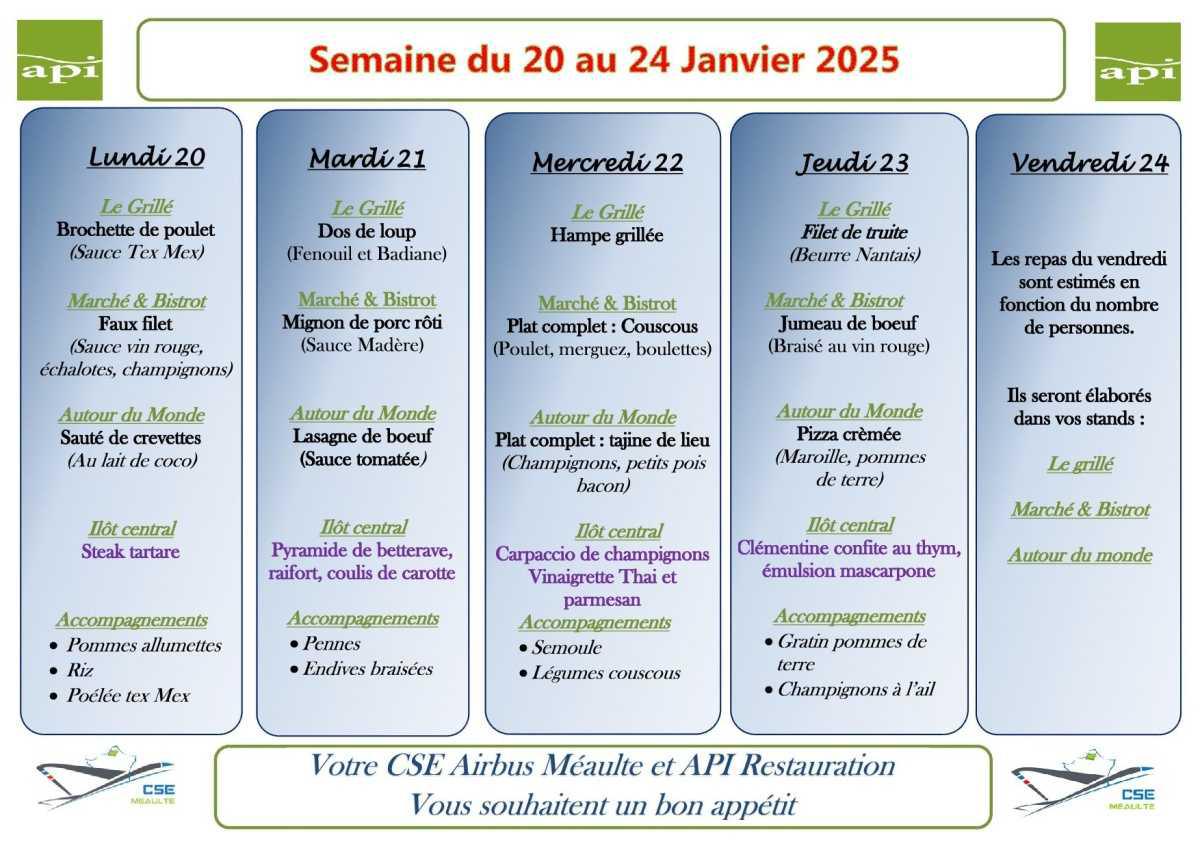 Menu du 20 au 24 Janvier