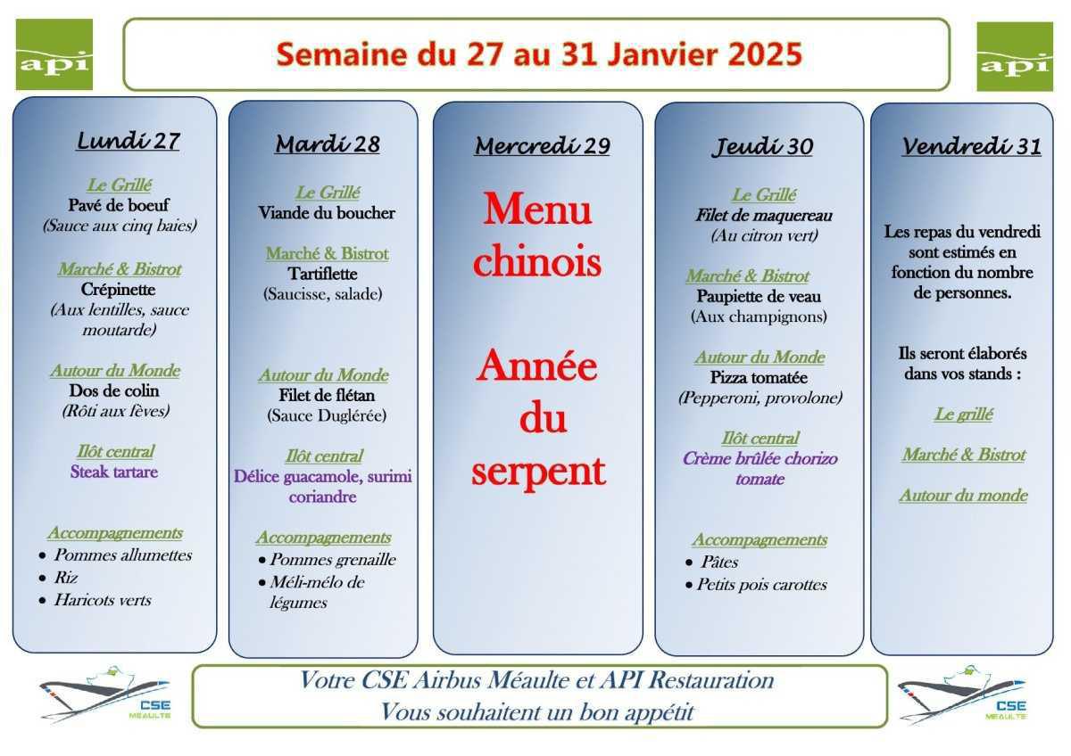 Menu du 27 au 31 Janvier