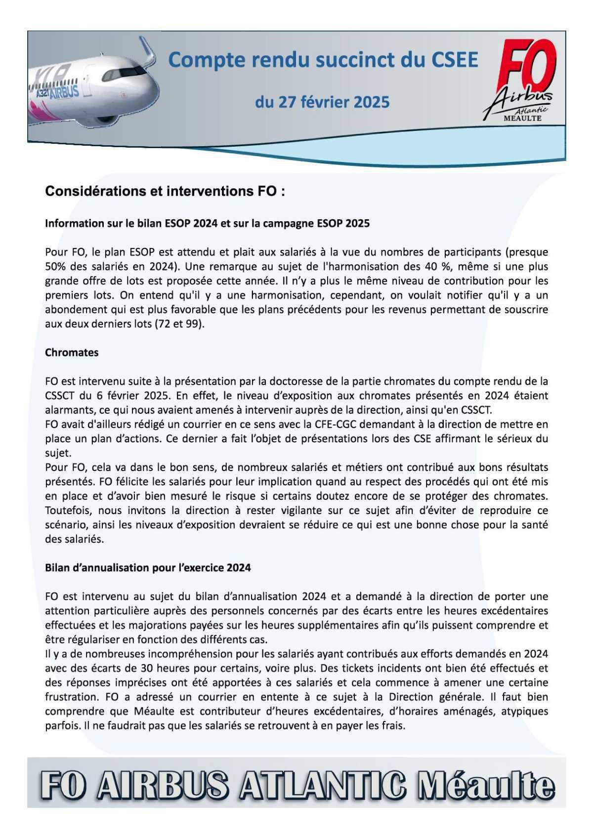 Compte rendu succinct du CSE du 27 février 2025