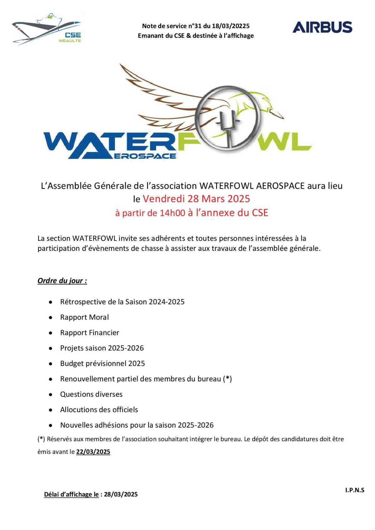 Assemblée Générale "Waterfowl Aerospace"