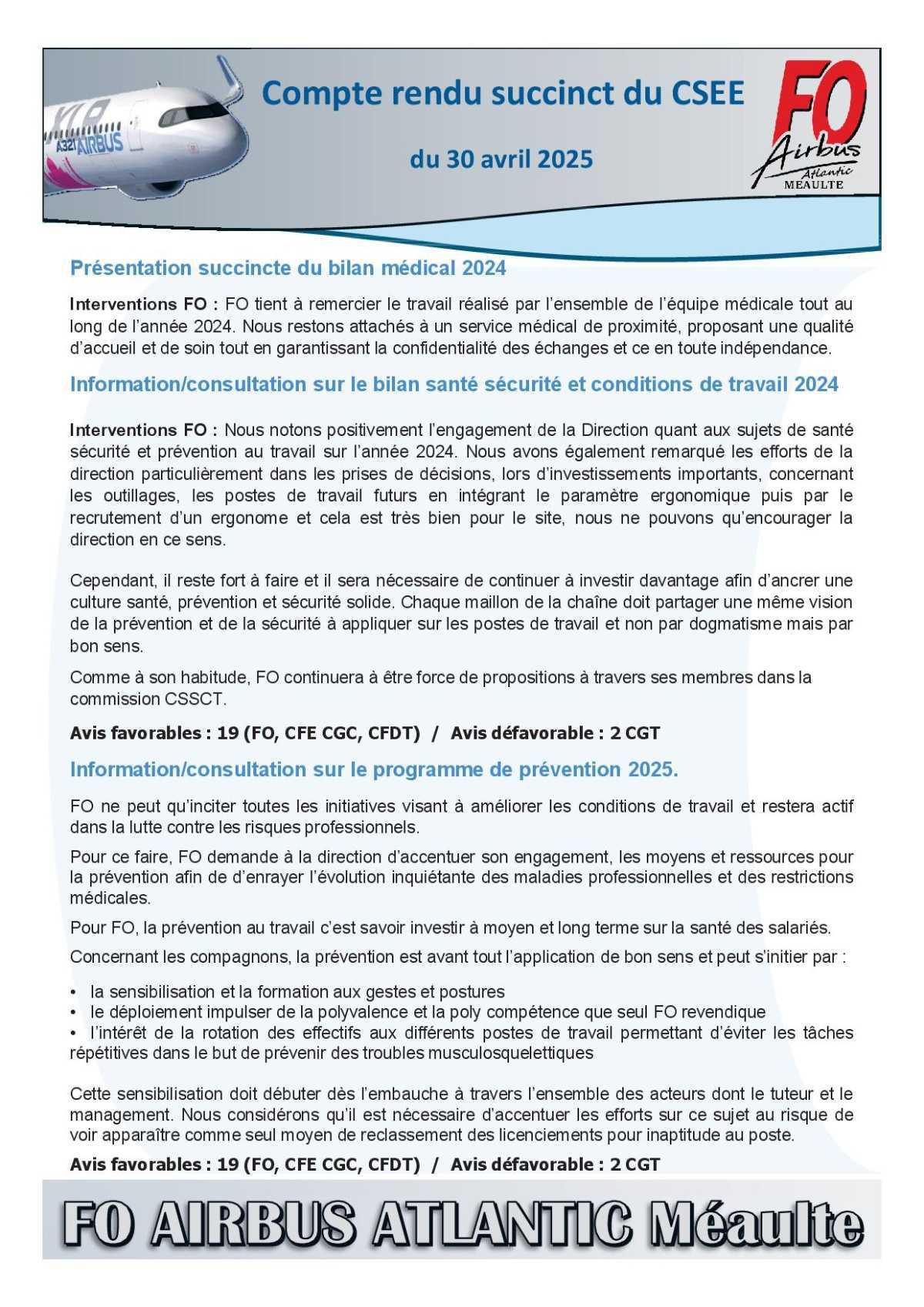 Compte rendu succinct du CSE-E du 30 avril 2025