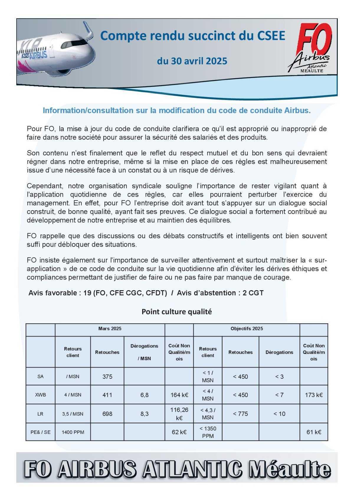 Compte rendu succinct du CSE-E du 30 avril 2025