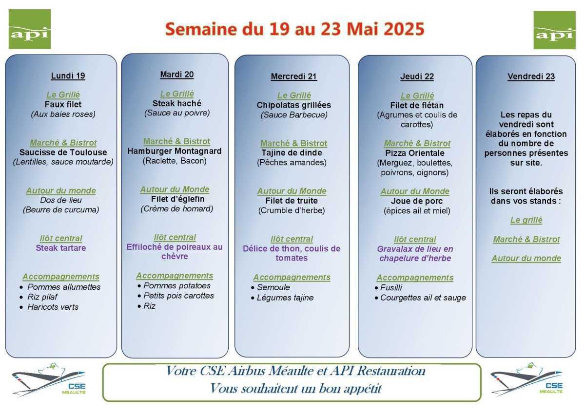 Menu du 19 au 23 mai 2025