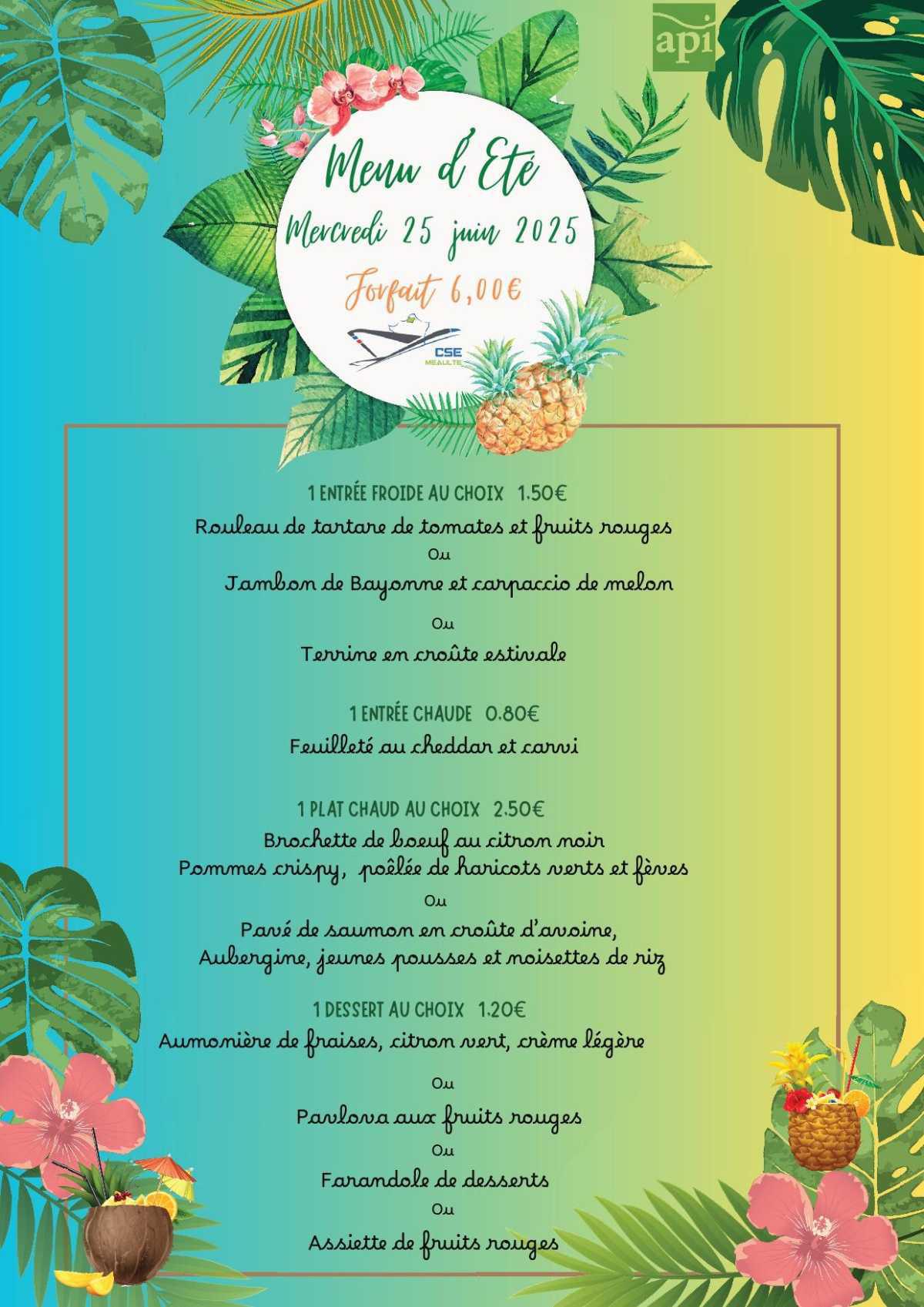 Menu du 23 au 27 Juin 2025