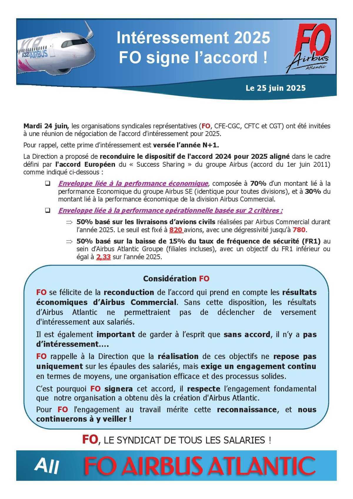 Intéressement 2025, FO signe l'accord !