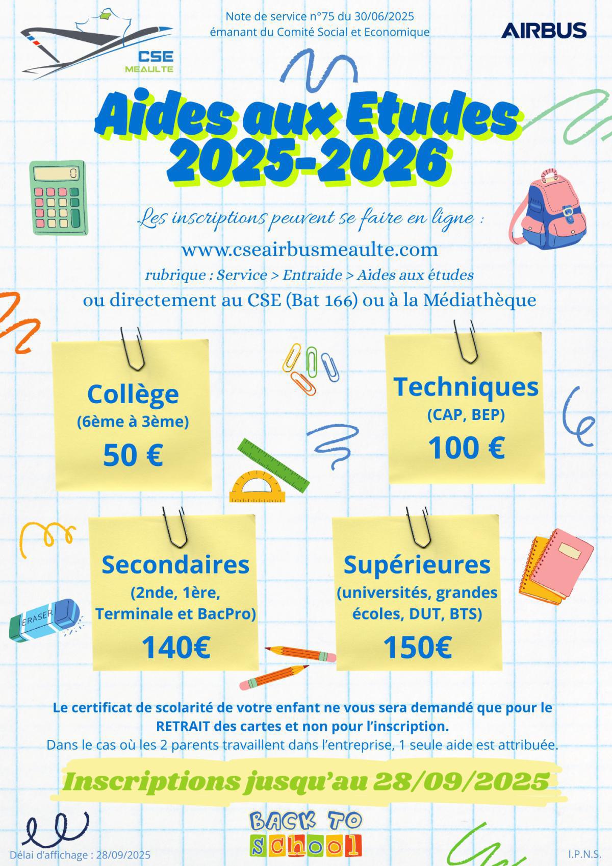 Aides aux études 2025-2026