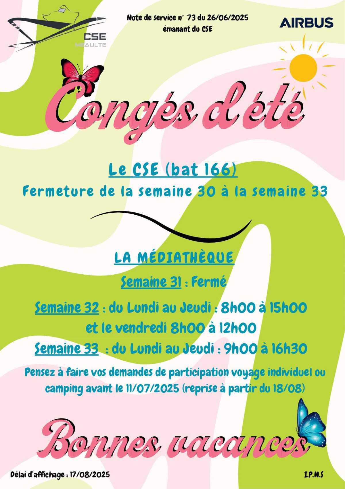 Congés d'été "CSE"