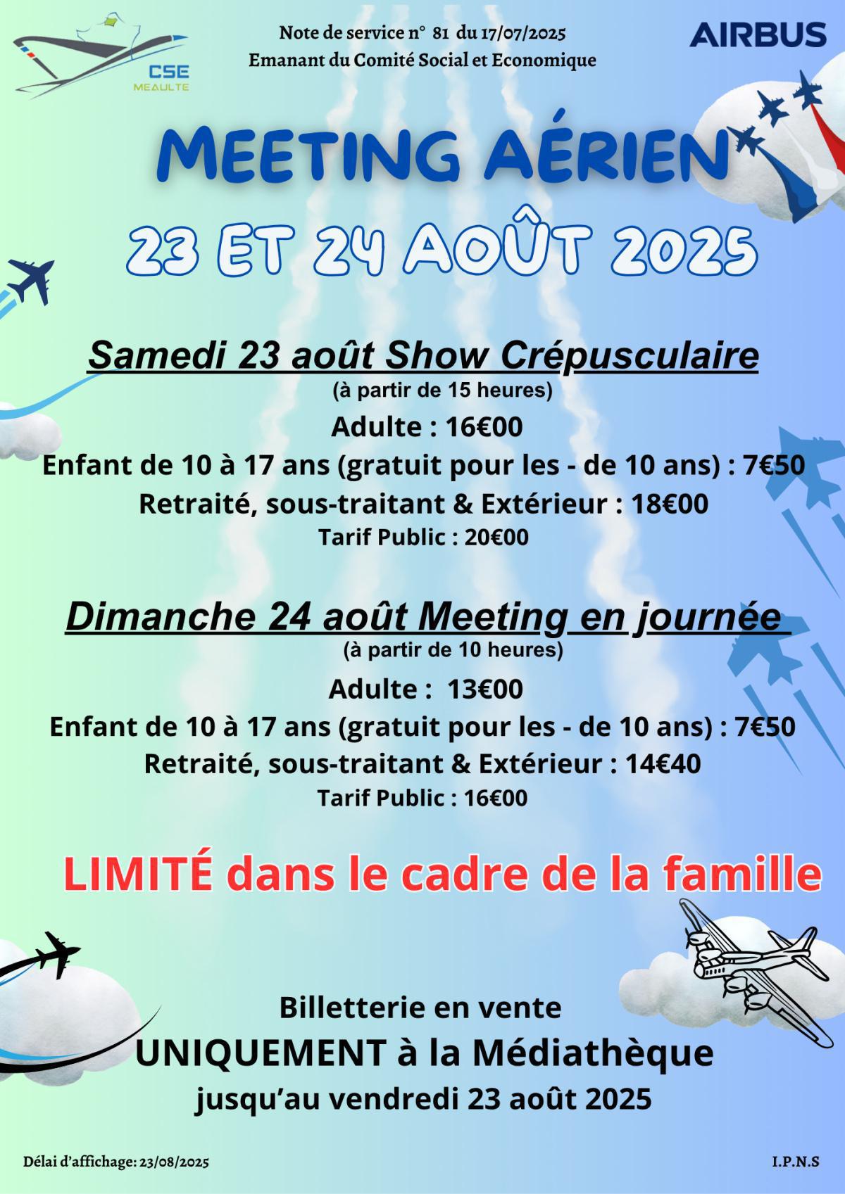 🛩️"Meeting Aérien" le 23 et 24 Août 2025🛩️