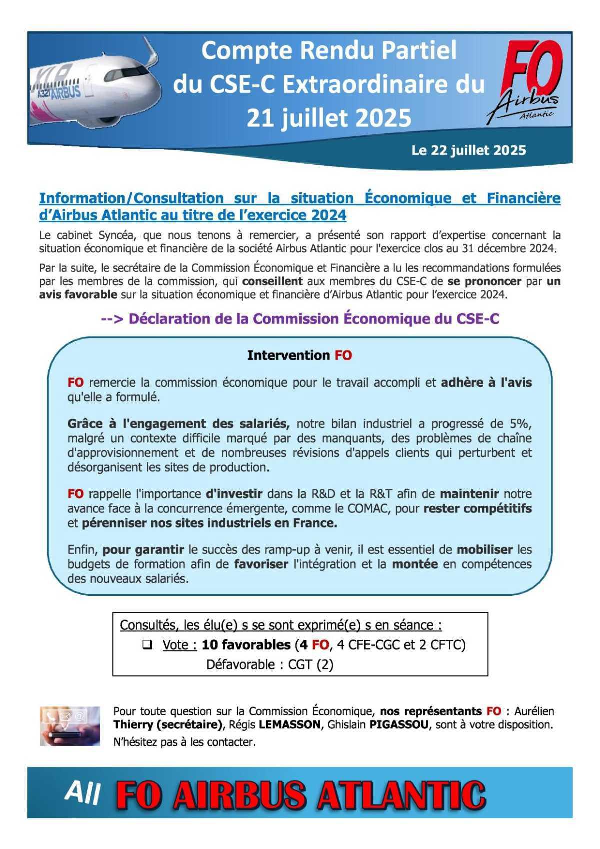Compte rendu succinct du CSE-C extraordinaire du 21 juillet 2025