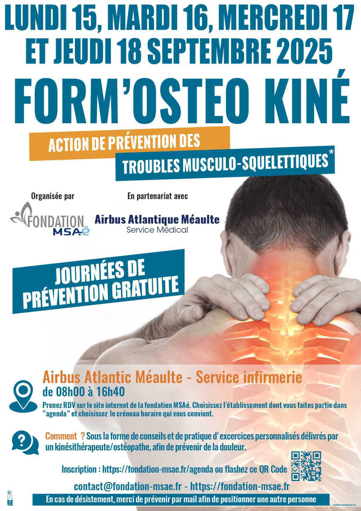 Reste des places disponibles, journées de prévention gratuites "FORM'OSTEO KINE"