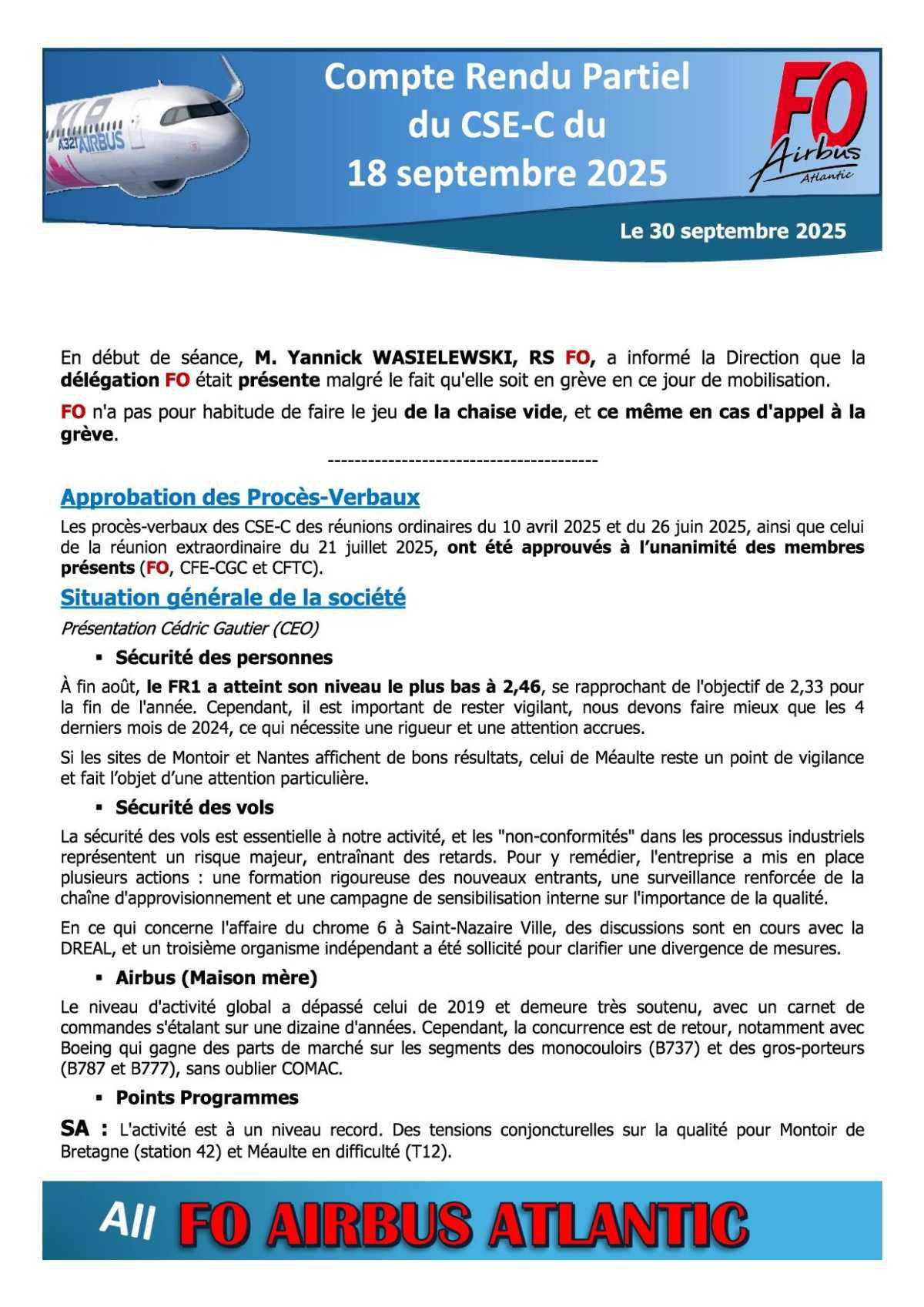 Compte rendu succinct du CSE-C du 18 septembre 2025