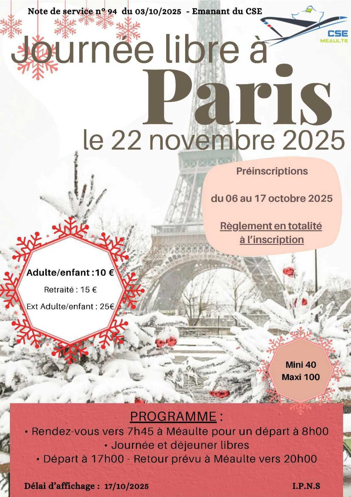 Journée libre à Paris