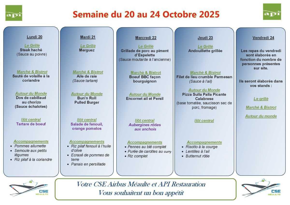 Menu du 20 au 24 octobre 2025