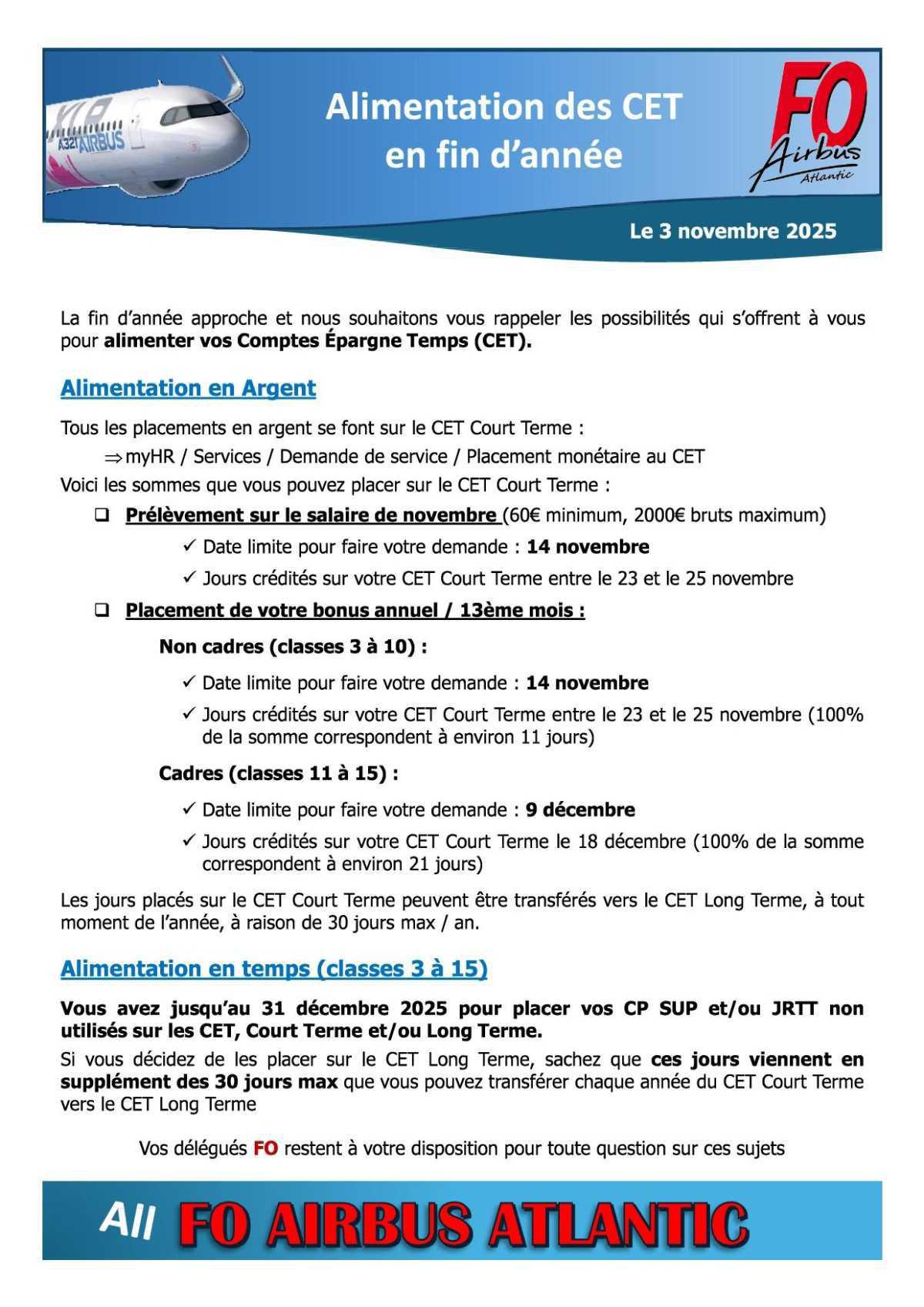 Alimentation du CET de fin d'année