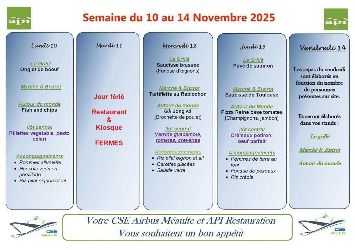 Menu du 10 au 14 novembre 2025
