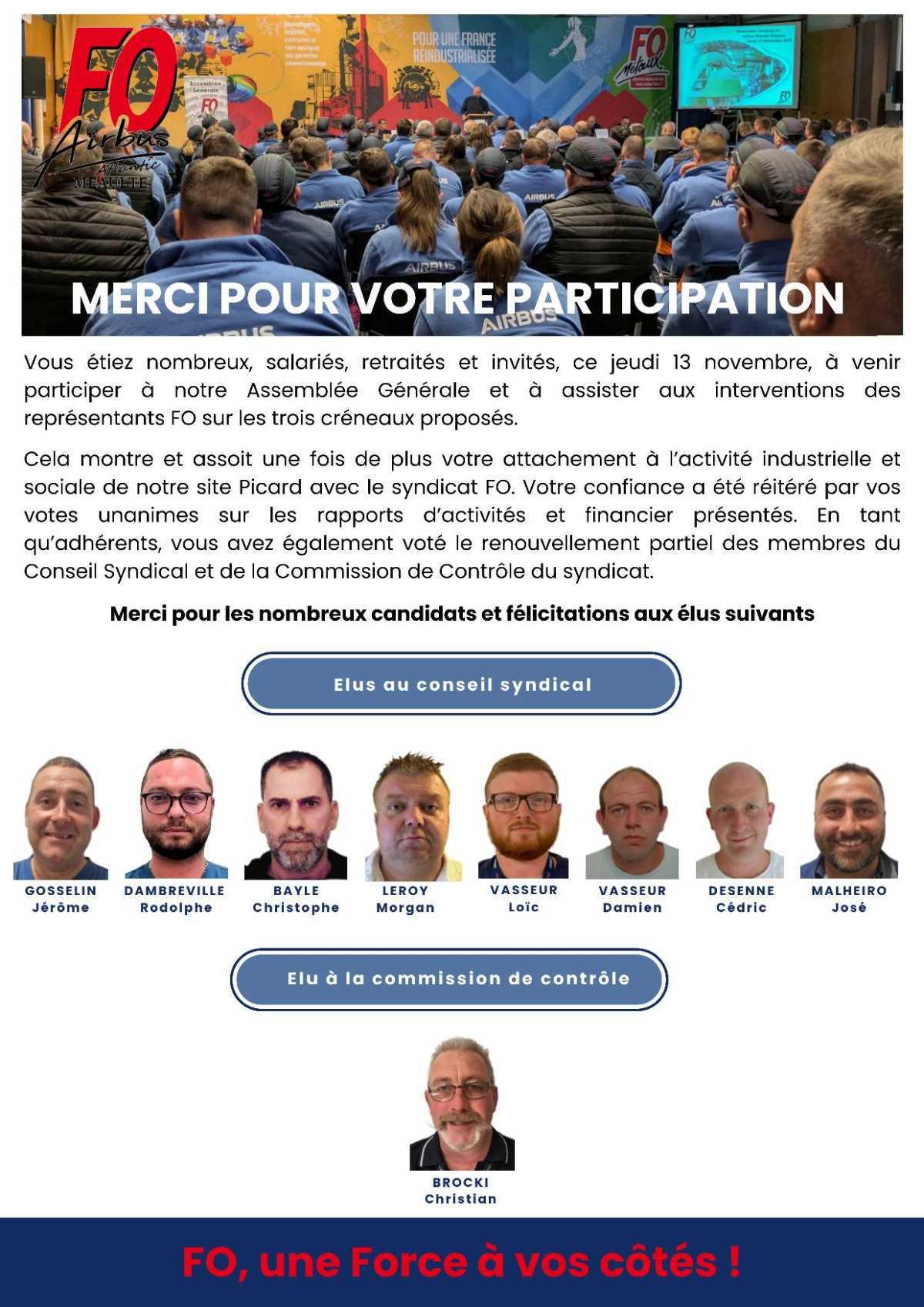 Remerciements participation à l' AG FO