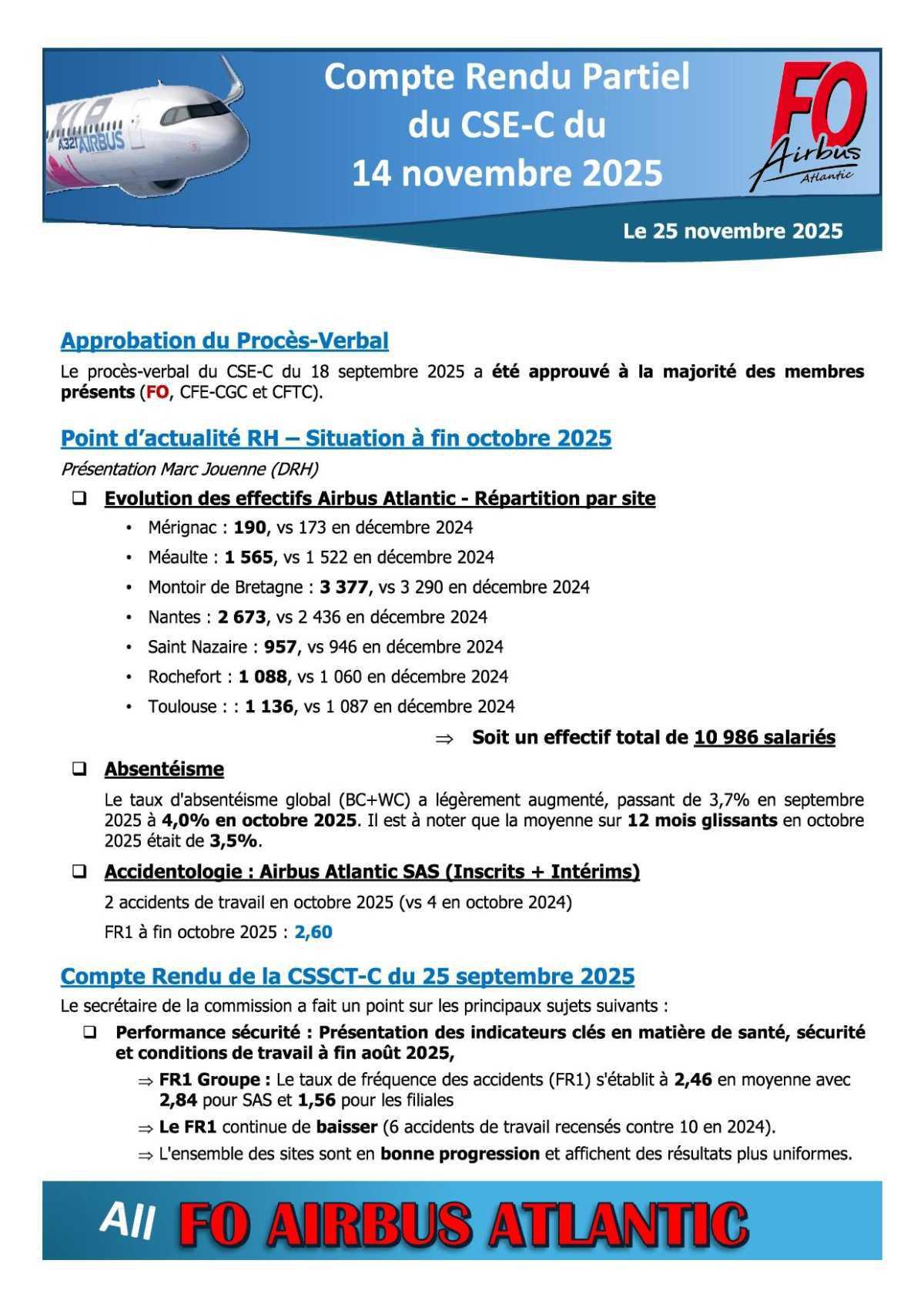 Compte rendu succinct du CSE-C du 14 novembre 2025