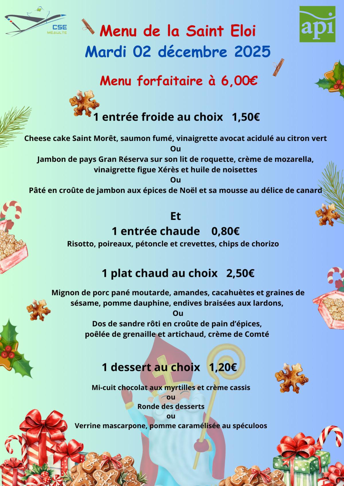 Menu du 01 au 05 décembre 2025