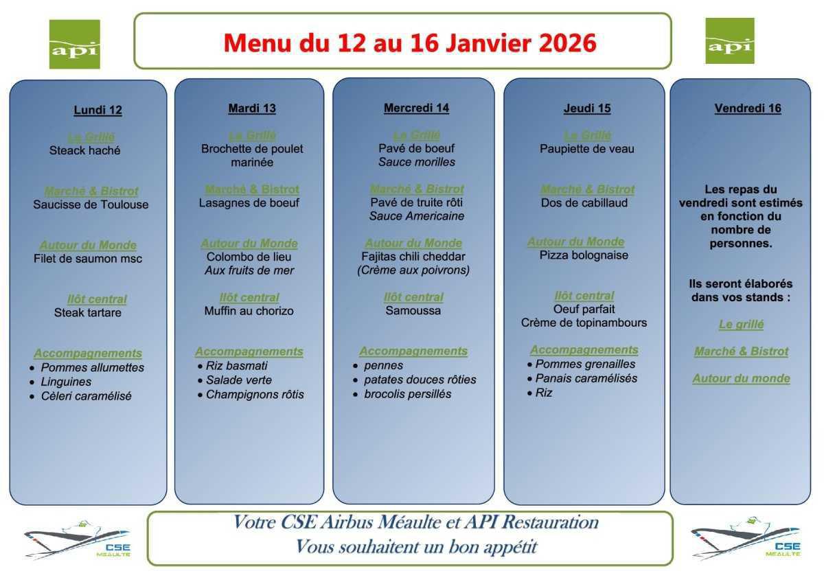 Menu du 12 au 16 janvier 2026