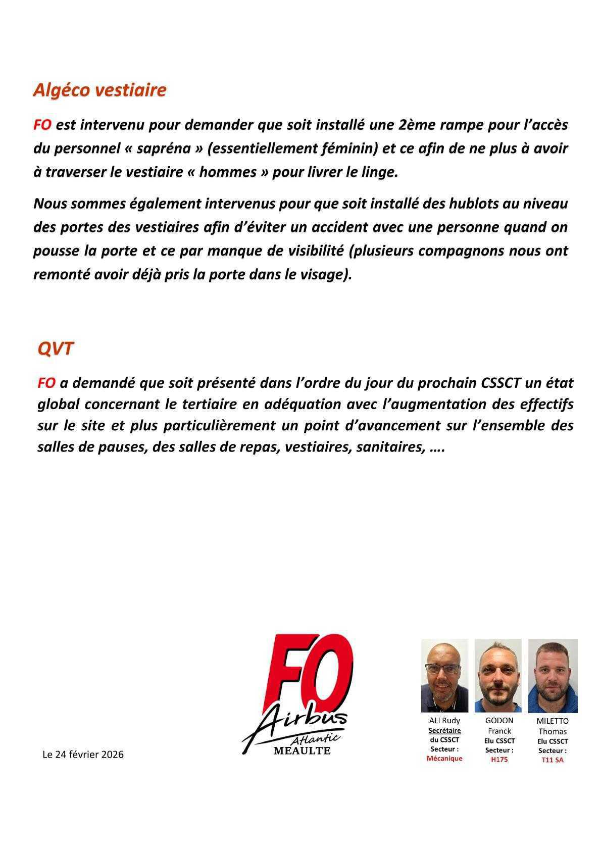 Compte rendu succinct du CSSCT du 11 février 2026