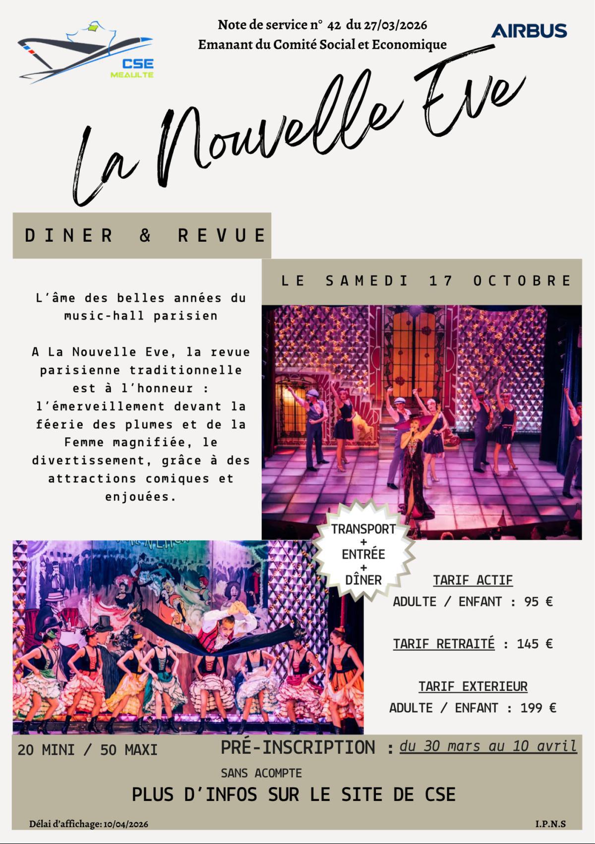 Sortie Dîner Spectacle "La Nouvelle Eve"