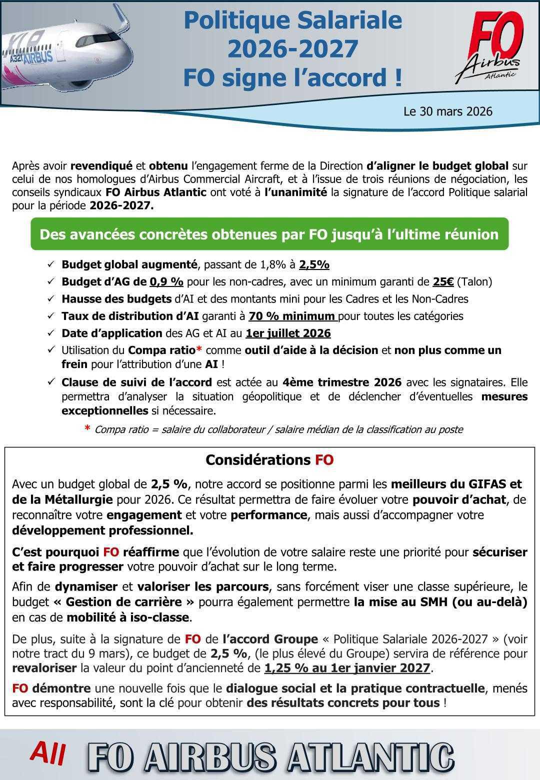 FO signe l'accord politique salariale 2026/2027