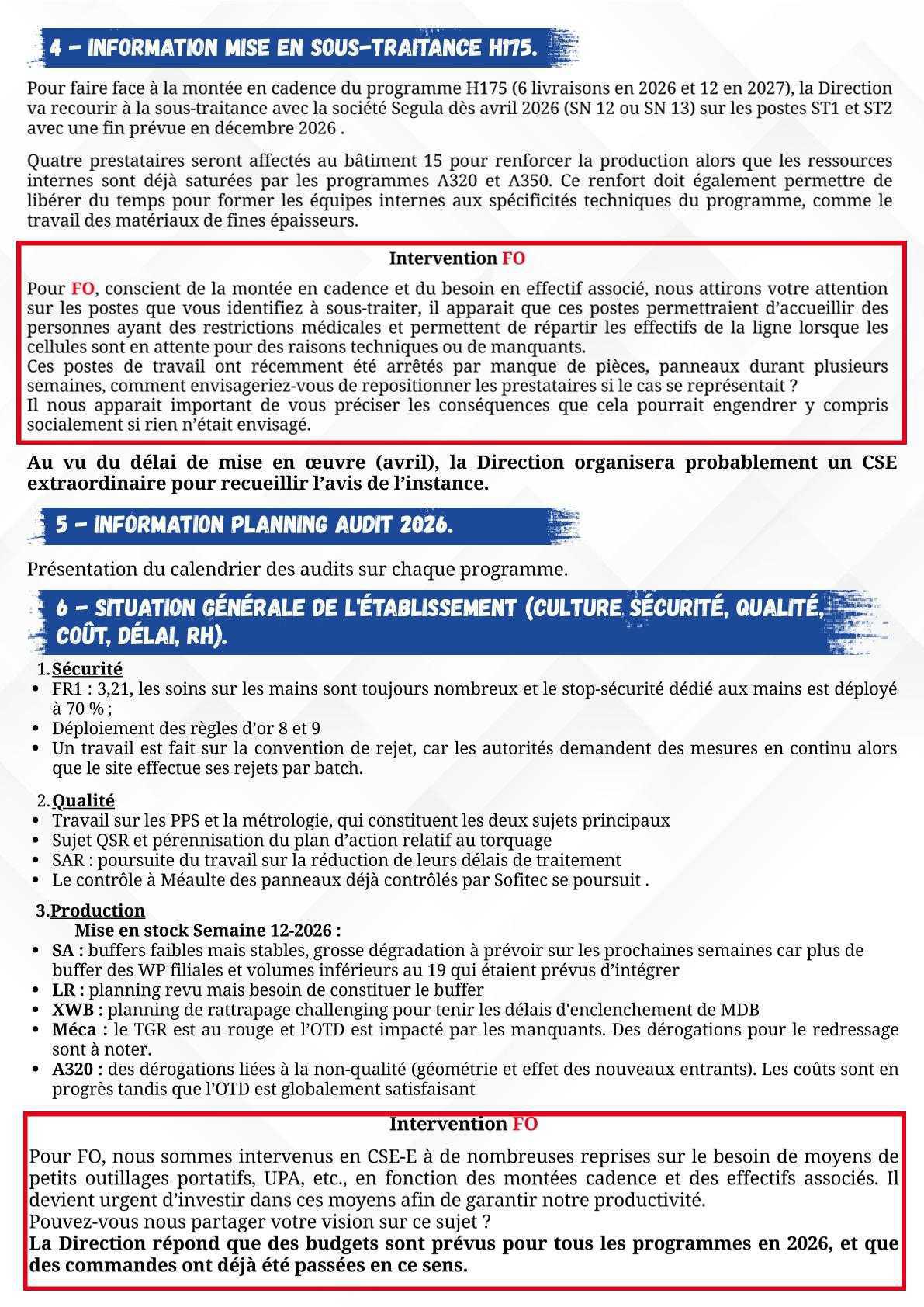 Compte rendu succinct du CSE-E de mars 2026