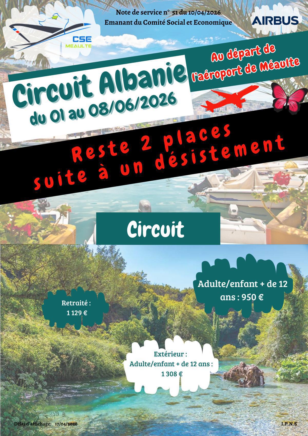 Reste 2 places pour l'Albanie