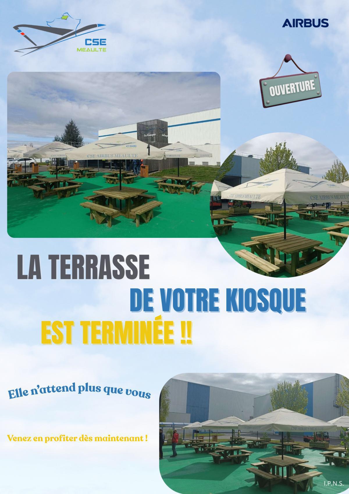 Notre nouvelle terrasse au kiosque est ouverte.