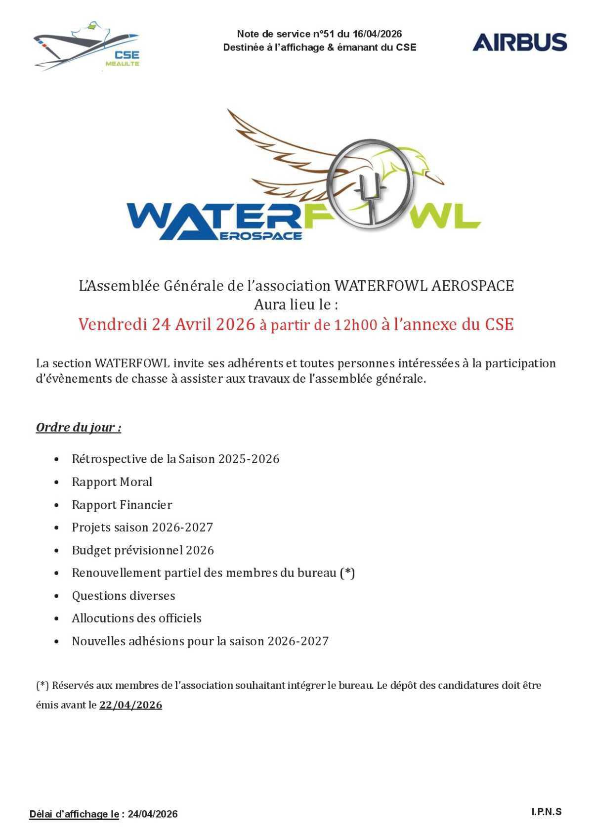 Assemblée Générale de l'association " WATERFOWL"