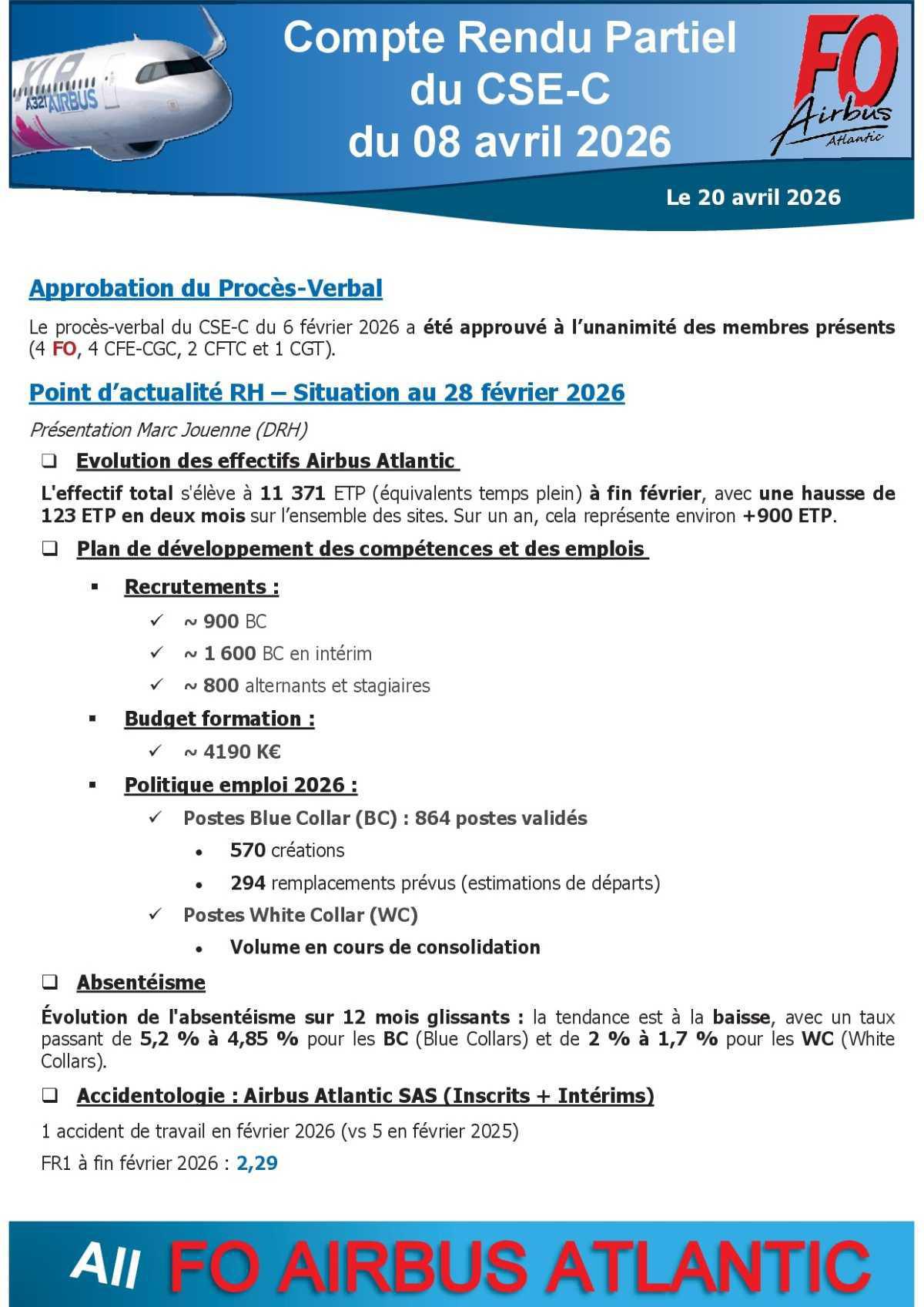 Compte Rendu partiel du CSE-C du 8 avril 2026