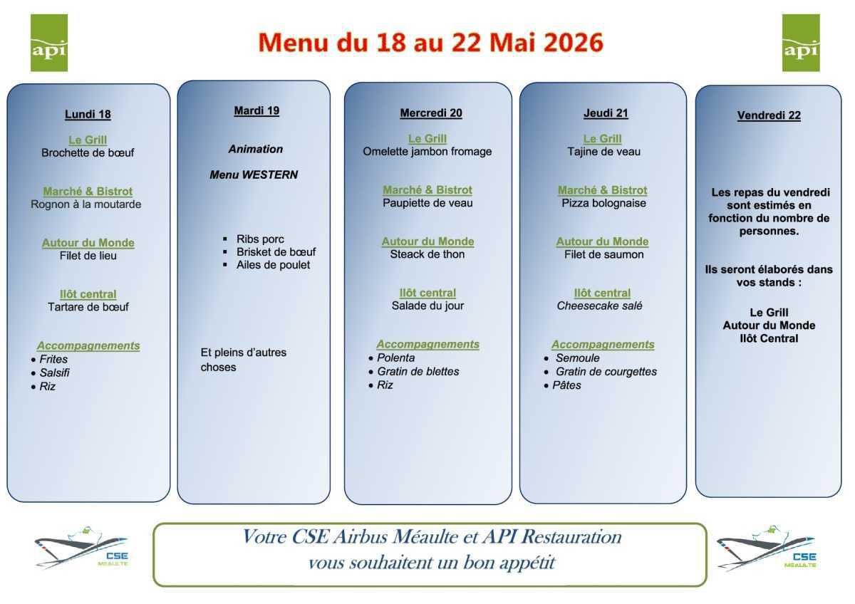 Menu du 18 au 22 mai 2026
