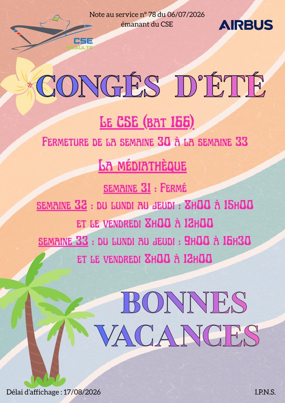 Congés d'été du CSE