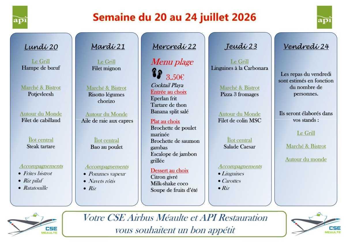 Menu du 20 au 24 juillet
