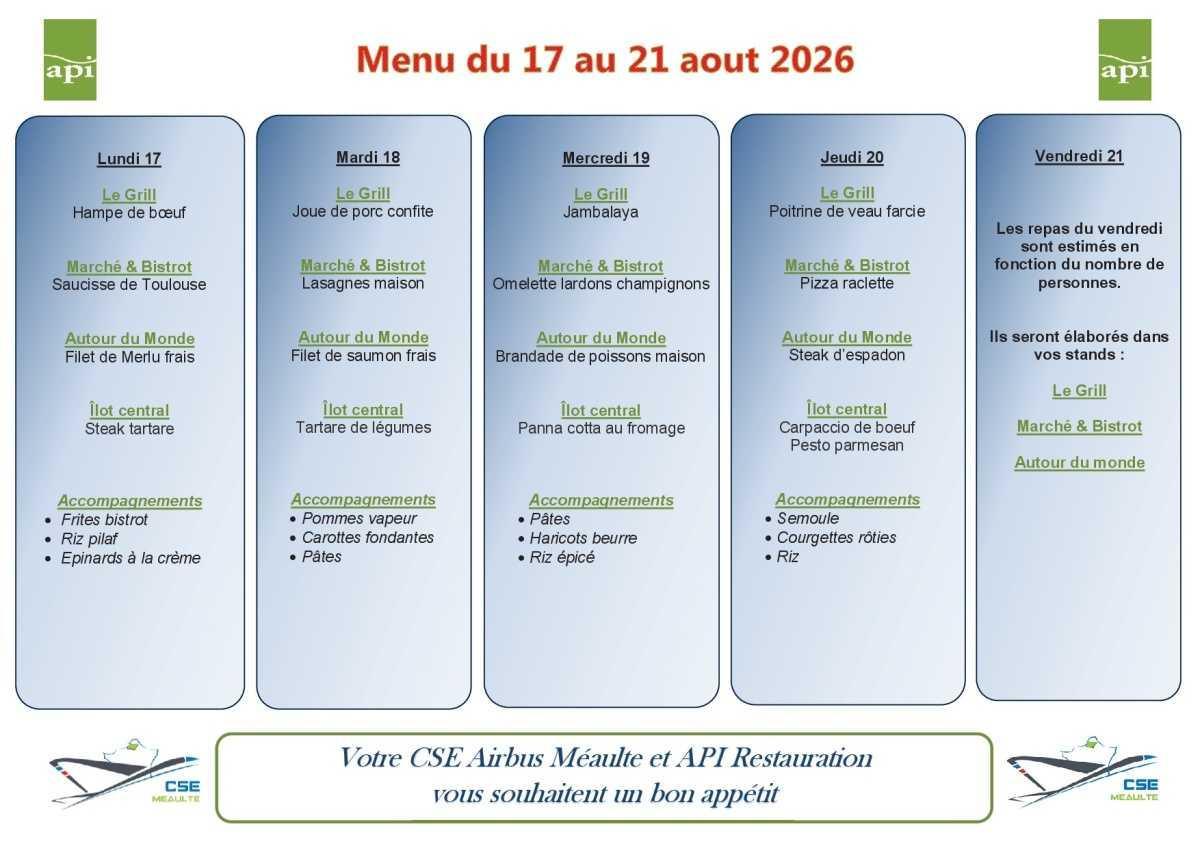 Menu du 17 au 21 août 2026