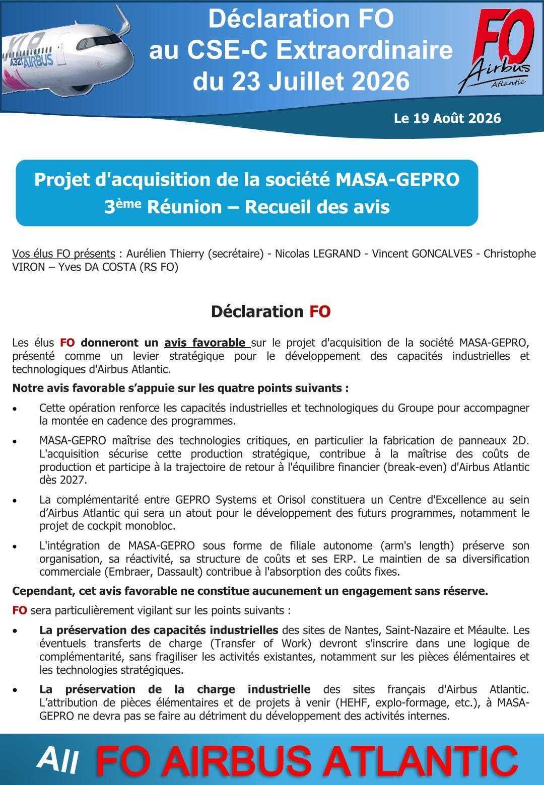 Compte rendu succinct du CSE-C extraordinaire du 23 juillet 2026