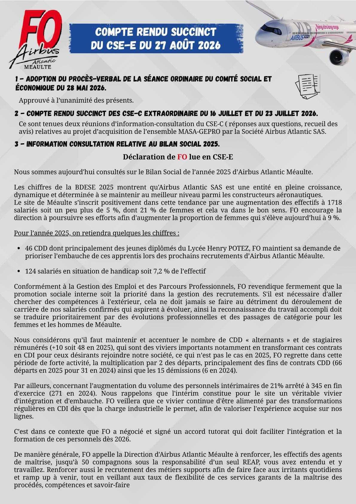 Compte rendu succinct du CSEE du 27 août 2026
