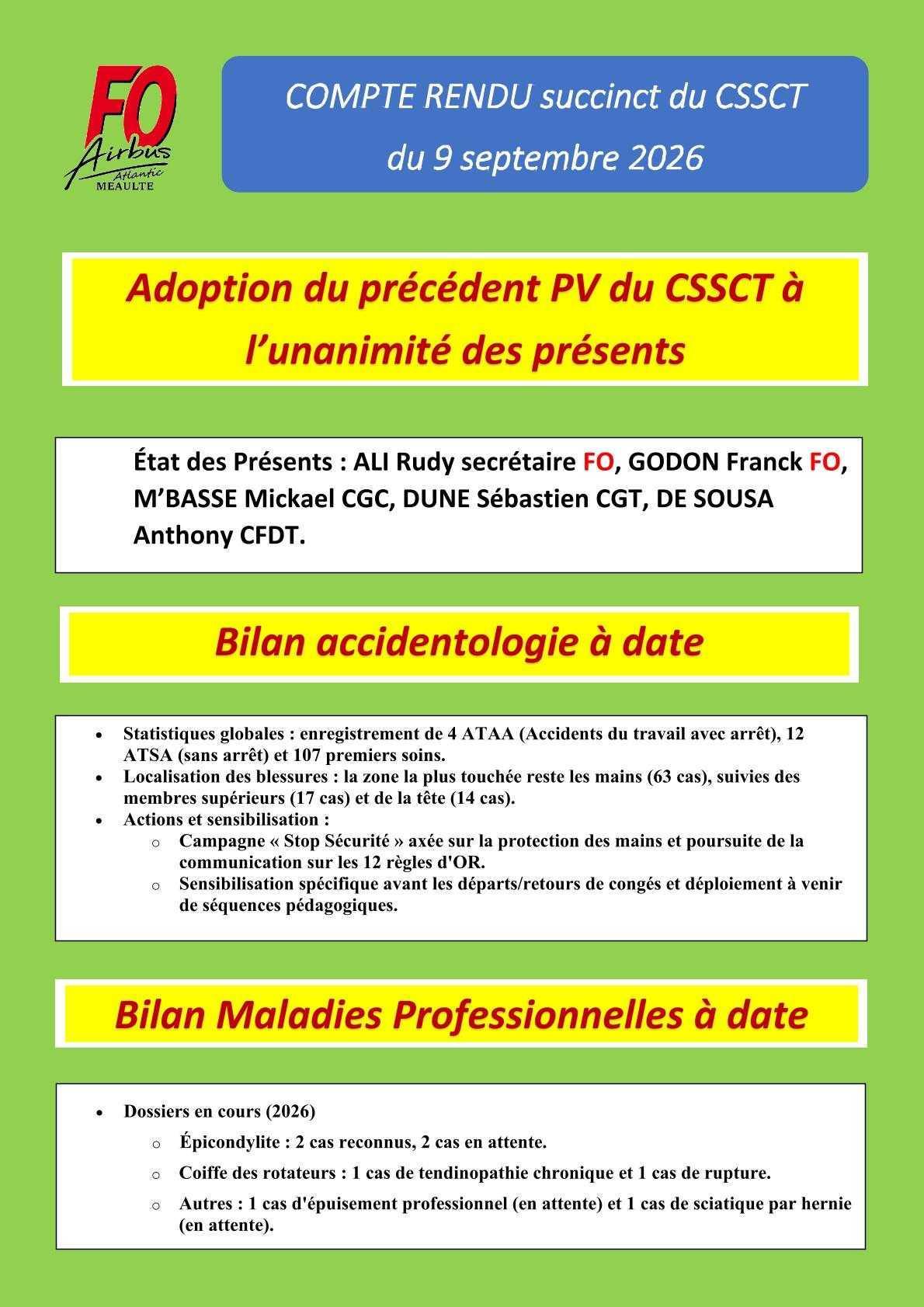 Compte rendu succinct du CSSCT du 9 septembre 2026