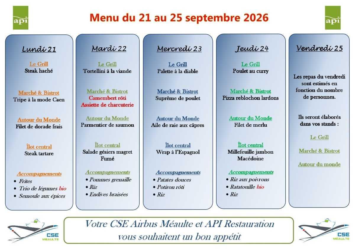 Menu du 21 au 25 septembre 2026